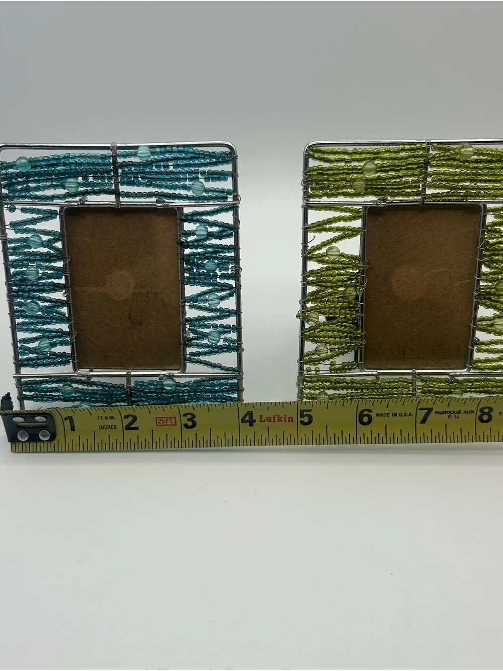 Vintage 90s Pier 1 Beaded Wire Photo Frames Set of 2 - Green /Teal Boho Eclectic